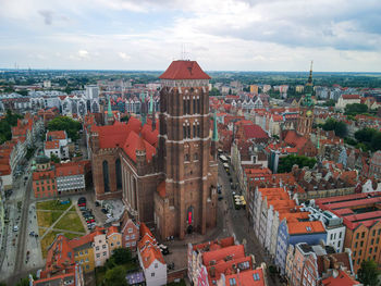 High angle view of buildings in city