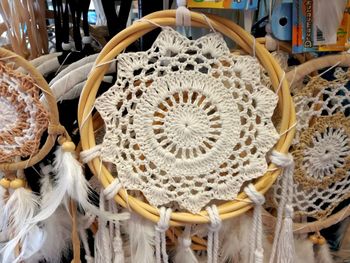 Close-up of white flowers in basket for sale