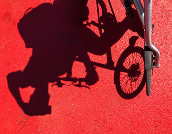 Shadow of man and bicycle on footpath