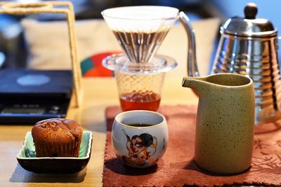 Close-up of coffee served on table