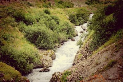 High angle view of waterfall
