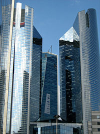 Low angle view of skyscrapers against sky