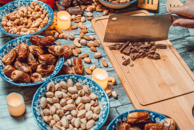 High angle view of food on table