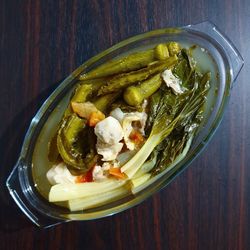 High angle view of food in bowl on table