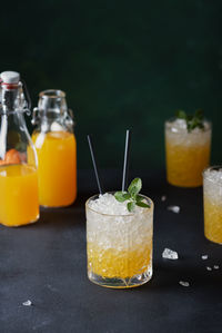 Close-up of drink in glass on table