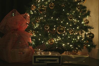 Close-up of christmas tree at night