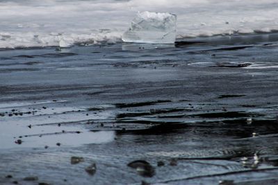 Close-up of frozen sea against sky