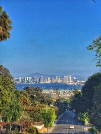 Cityscape against clear sky