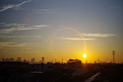 View of city at sunset