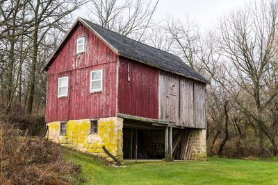 Faded and weathered wood barn wall in the country