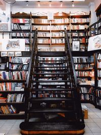 View of books in library