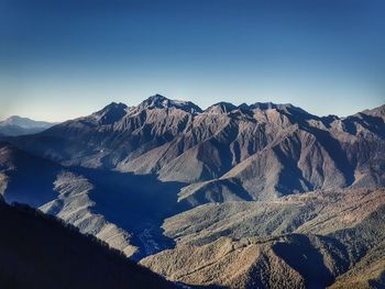 Scenic view of mountains against clear sky