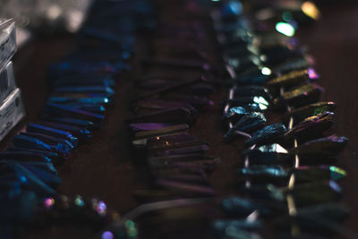 Close up shimmering purple blue crystals concept photo