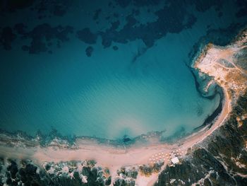 High angle view of sea shore during winter