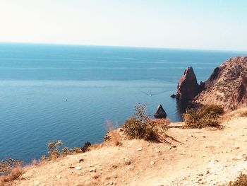 Scenic view of sea against clear sky