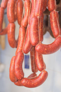 Close-up of red chili peppers for sale in market