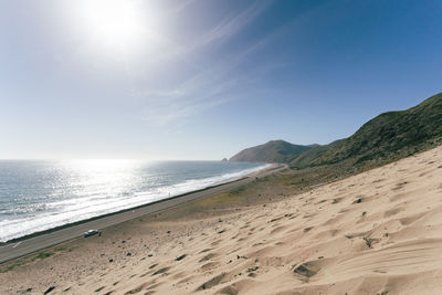 Scenic view of beach against clear sky