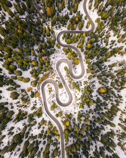 High angle view of snow on road