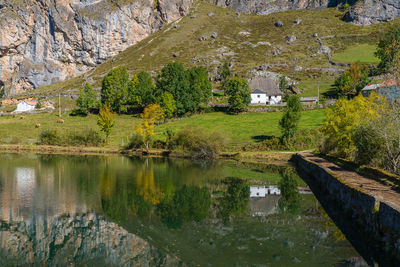 View of the town of valle de lago in the somiedo natural park in asturias 