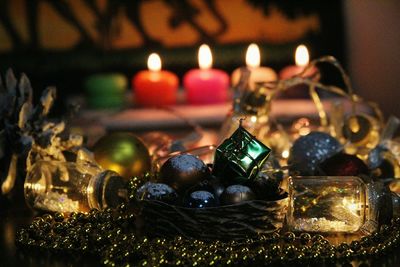 Close-up of illuminated candles