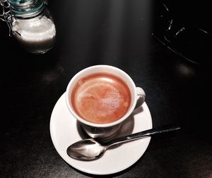 Close-up of cappuccino on table