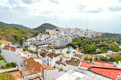 High angle shot of townscape against sky