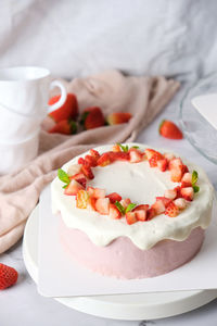 Close-up of dessert served on table