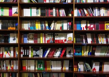 Full frame shot of books in shelf