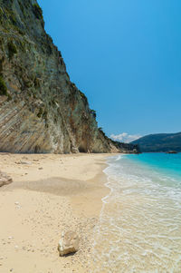 Scenic view of beach against clear sky