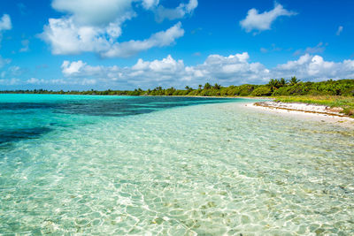 View of beach against cloudy sky