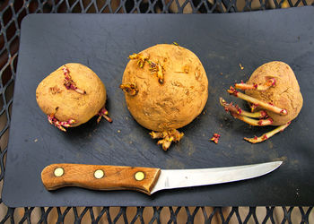 High angle view of food on table