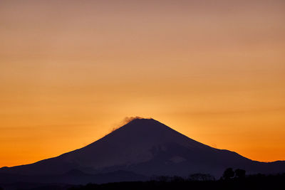 Scenic view of silhouette mountains against sky during sunset