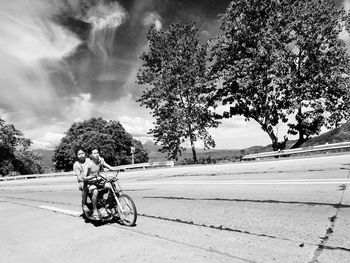 Bicycle parked on road