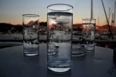 Close-up of water in glass on table