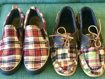 High angle view of shoes on table