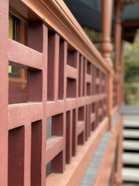 Close-up of railings against building