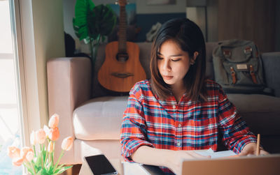 Woman working at home