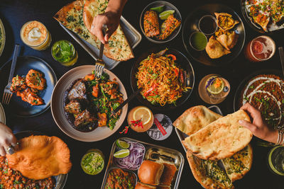 High angle view of food on table