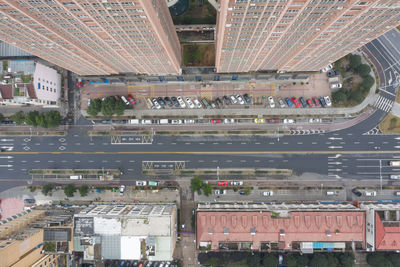 High angle view of city street