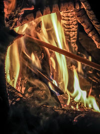 Close-up of bonfire at night
