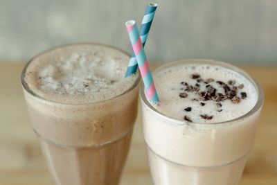 Close-up of drinks in glasses on table