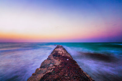 Close-up of sea against sky at sunset