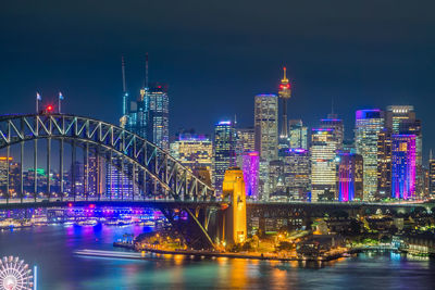 Illuminated buildings in city at night