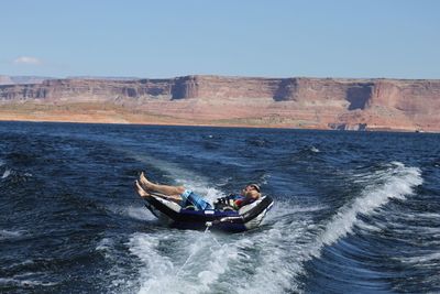 Man on inflatable raft