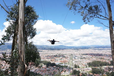 Rear view of man practicing extreme sports