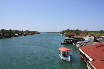 View of boats in river