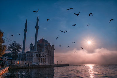 Ortakoy mosque and 15 july martyrs in foggy morning istanbul turkey 