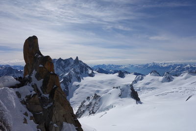 Scenic view of snow covered mountains against sky