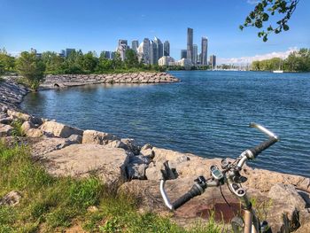 Scenic view of river in city