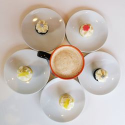 High angle view of breakfast on table